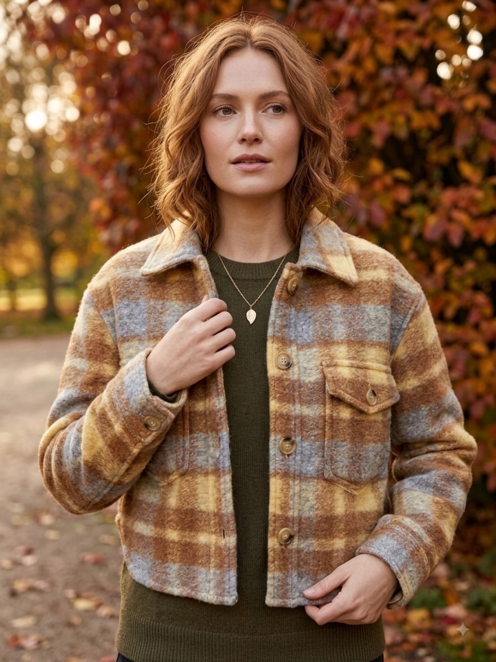 Wilfred Free Aritzia Cropped Ganna Shirt Jacket Plaid Wool Yellow S